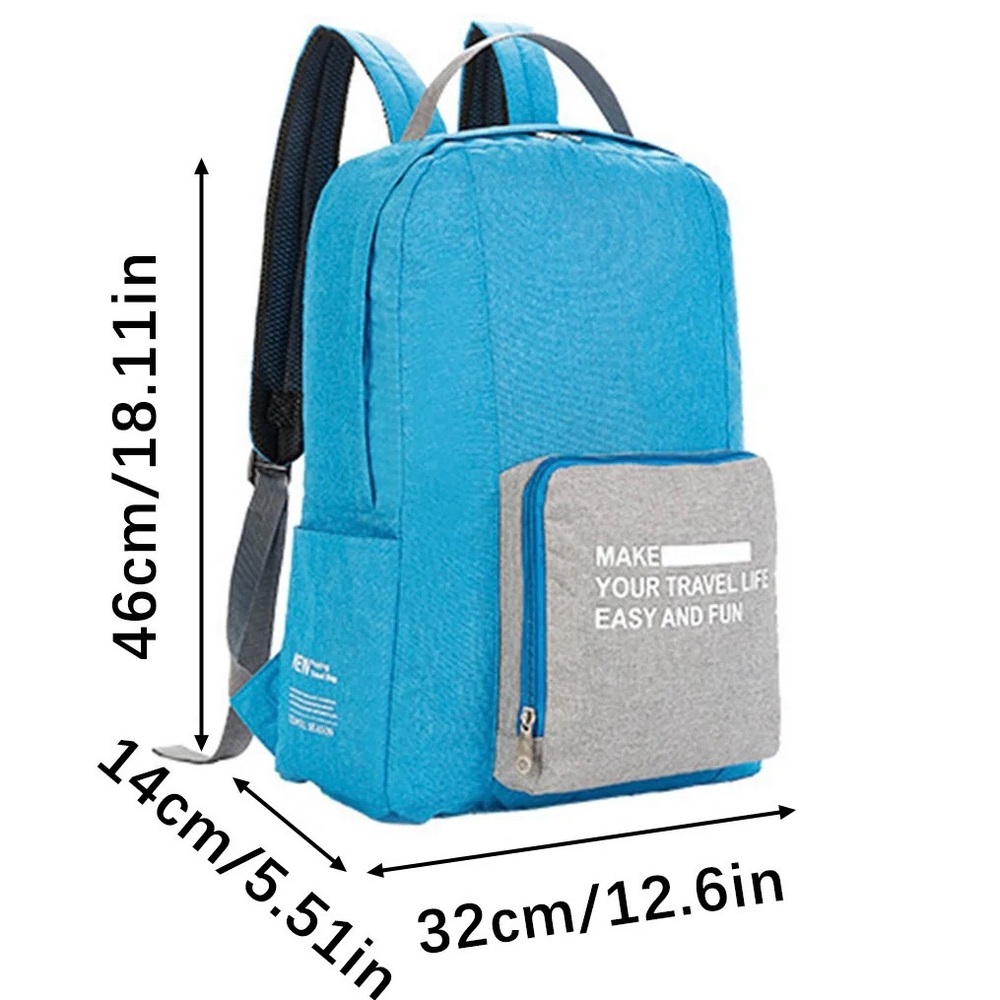 Travel Season Folding Backpack 20 Blue Grey Lightweight Packable Daypack Bag - Picture 11 of 12